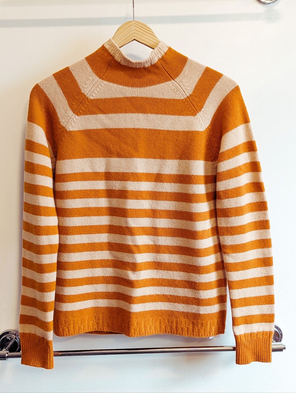 Max & Co Cashmere Orange Stripe Mock Neck Sweater Size Small